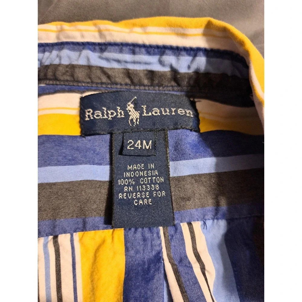 Ralph Lauren 24M Stripe Blue/Yell‎ Cotton LS Button-Up Americana Preppy Classic